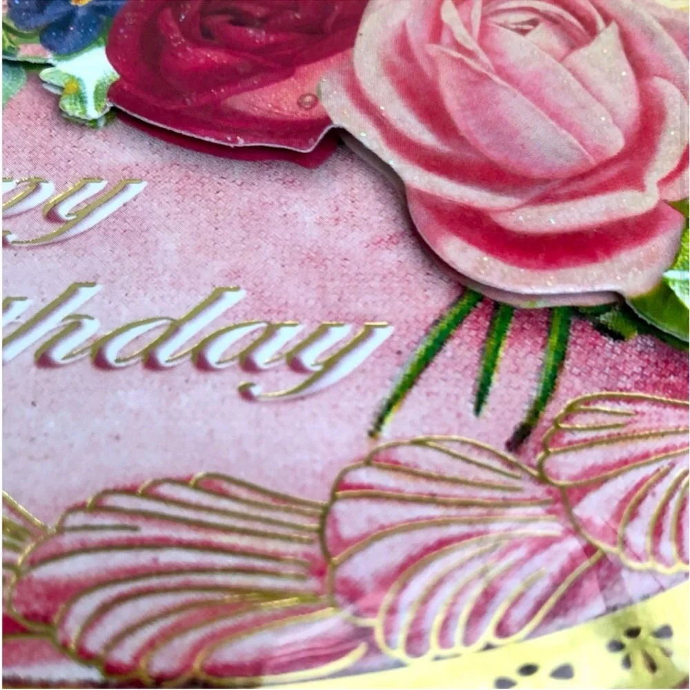 Punch Studio Single(1) 3D Die-Cut Floral Birthday Cake Card Env+Seal 5x7 (66844)